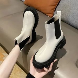 new round toe thick heel ankle boots thick bottom chimney